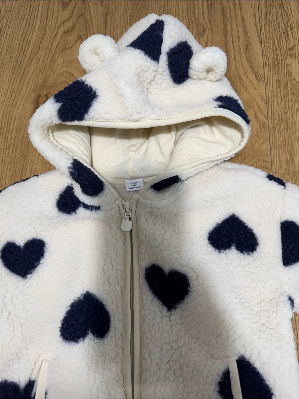 GAP Cream Sherpa Puffer Jacket with Black Heart Print